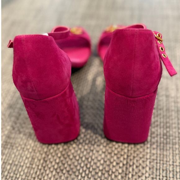 JEFFREY CAMPBELL NWOB Pop-Star-B Block Heel Fuchsia Pink Gold Suede Sandals 10 - Picture 4 of 8